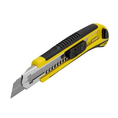 Kniv med Non-Slip gummigreb, 18 mm knivblad, Autolås og magasin med lås og 2 ekstra knivblade